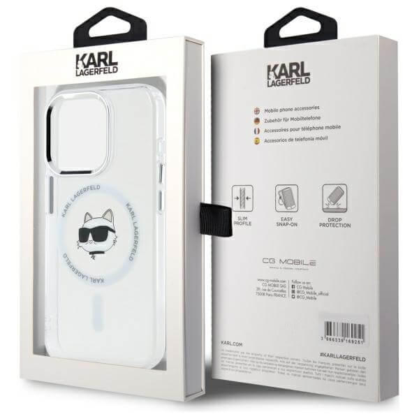 Karl Lagerfeld iPhone 15 Pro Max - IML Metal Choupette Head - MagSafe Σκληρή Θήκη με Πλαίσιο Σιλικόνης - White - KLHMP15XHLSCHH