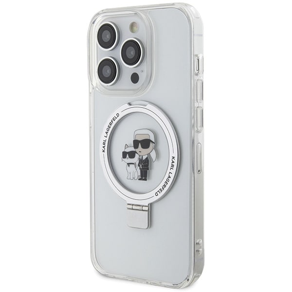 Karl Lagerfeld iPhone 15 Pro Max Ring Stand Karl and Choupette MagSafe Σκληρή Θήκη με Πλαίσιο Σιλικόνης και MagSafe - Διάφανη - KLHMP15XHMRSKCH