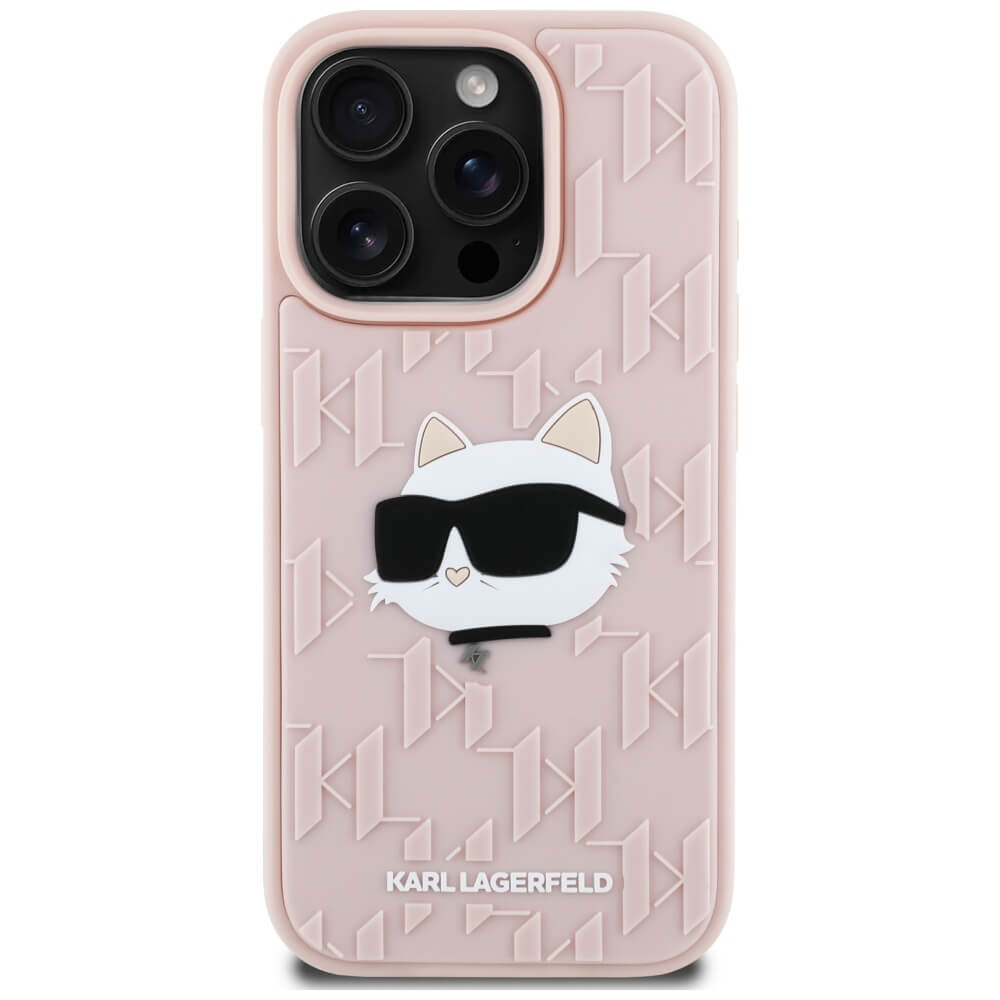 Karl Lagerfeld iPhone 16 Pro Max - 3D Rubber Monogram and Choupette - Σκληρή Θήκη με Πλαίσιο Σιλικόνης - Pink - KLHCP16XRBCCHHKLP