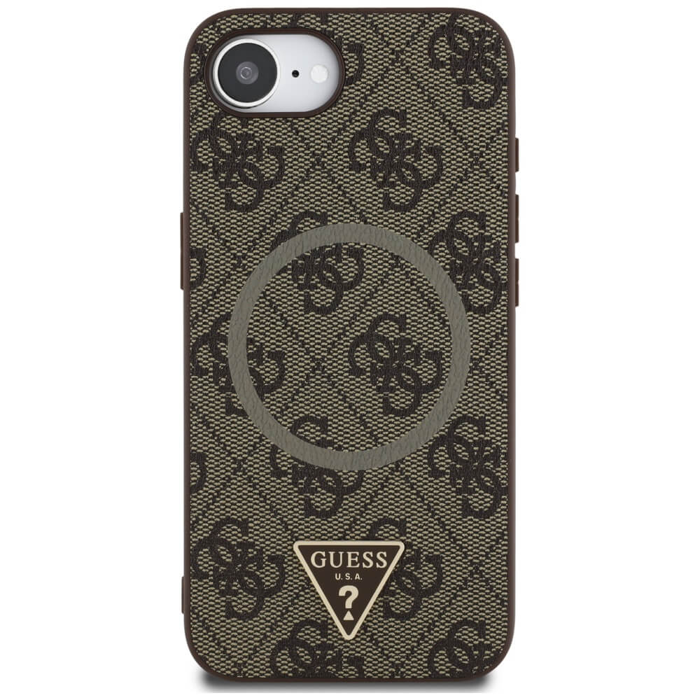 Guess iPhone 16e - 4G Ring Triangle Logo - MagSafe Θήκη με Επένδυση Συνθετικού Δέρματος - Brown - GUHMPSE4P4TDPW