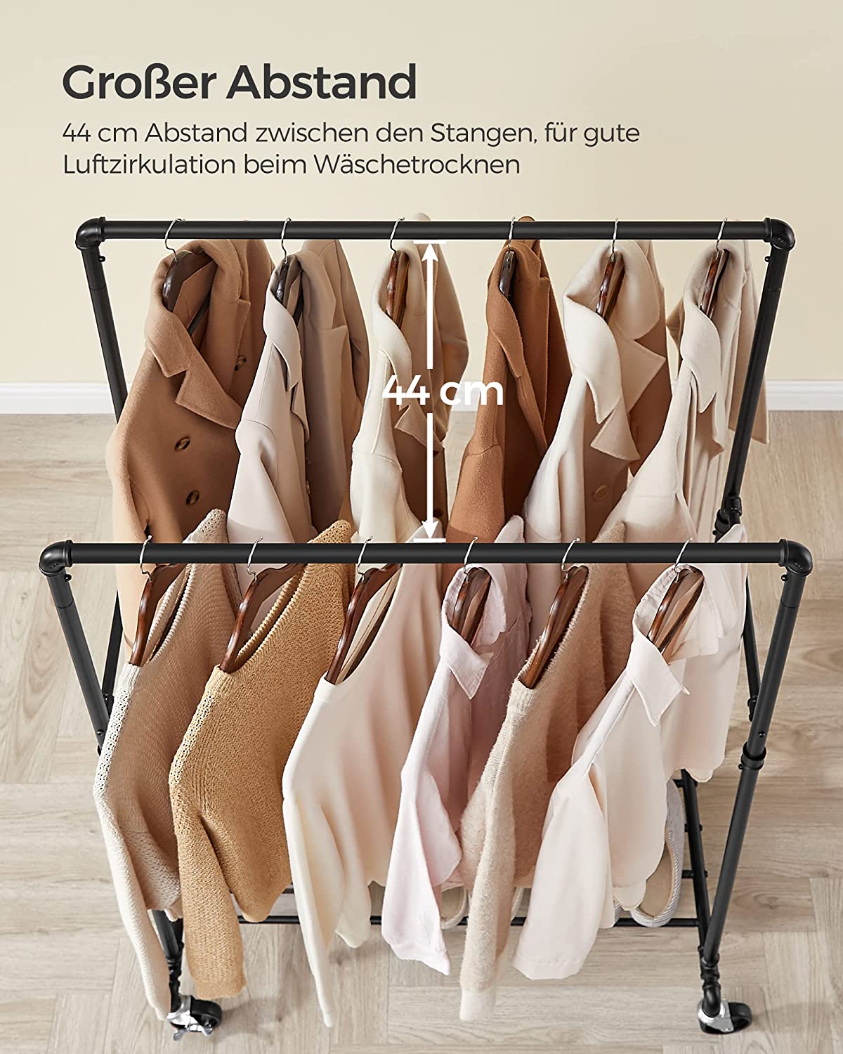 Songmics Τροχήλατη Μεταλλική Κρεμάστρα - Ράγα Ρούχων με Ράφι - Black - HSR60BV1