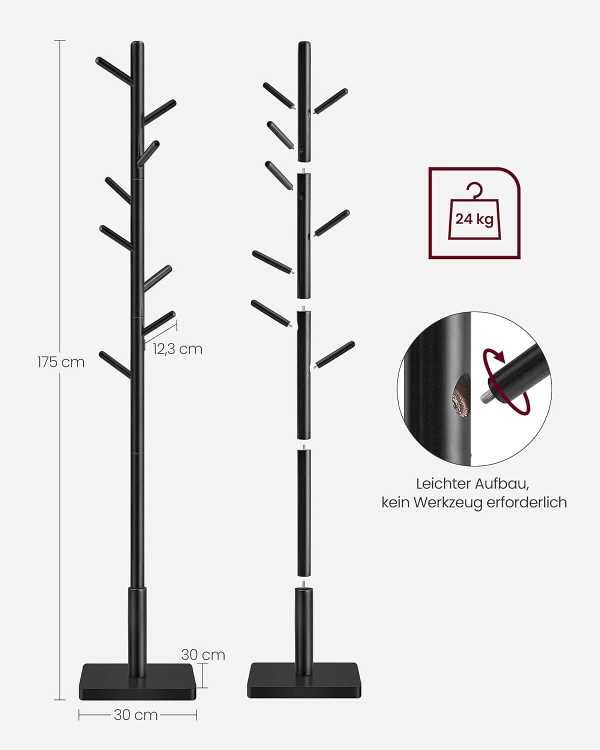 Vasagle Επιδαπέδια Ξύλινη Κρεμάστρα με 8 Γάντζους - Ink Black - RCR010B01V2