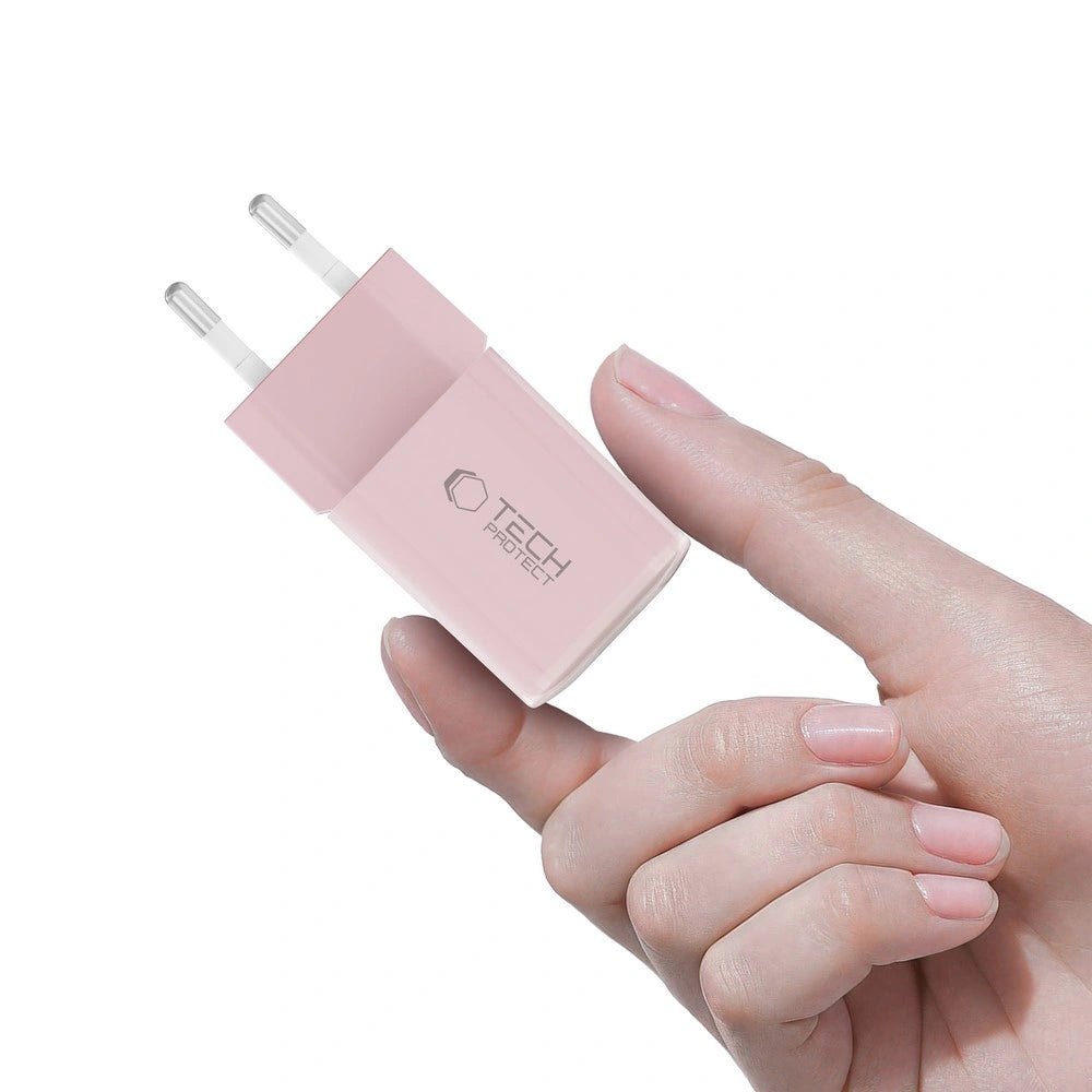 Tech - Protect NCM33W QC3.0 Οικιακός Φορτιστής Γρήγορης Φόρτισης με 1 Θύρα USB και 1 Θύρα Type - C - Baby Pink