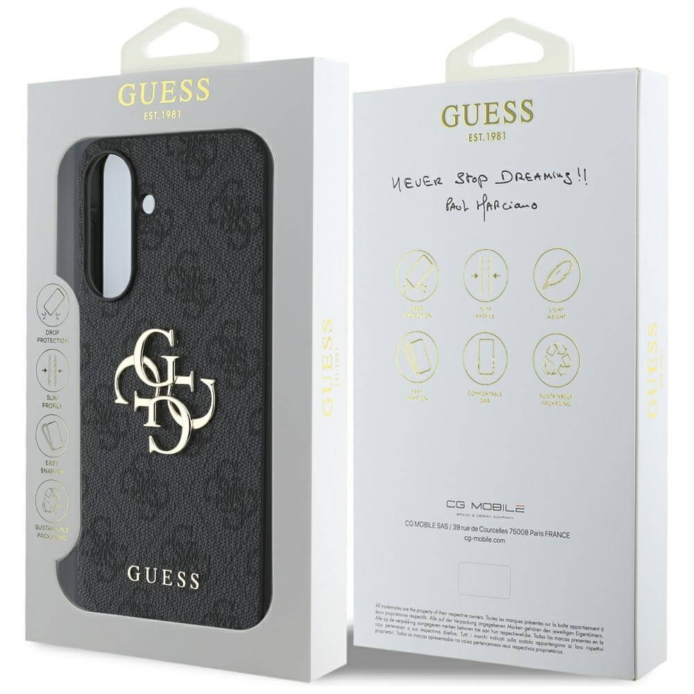 Guess Samsung Galaxy A36 5G - Big 4G Logo Classic Logo - Σκληρή Θήκη με Επένδυση από Οικολογικό Δέρμα - Black - GUHCSA364GMGGR