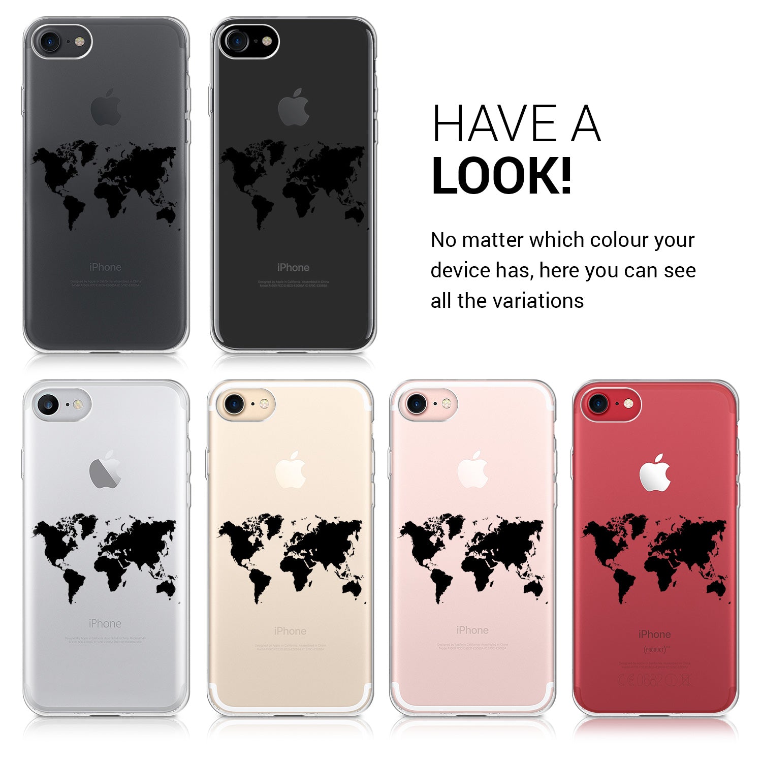 KW iPhone SE 2022 / SE 2020 / 7 / 8 Θήκη Σιλικόνης TPU Design World Map Outline - Black - Διάφανη - 39466.39