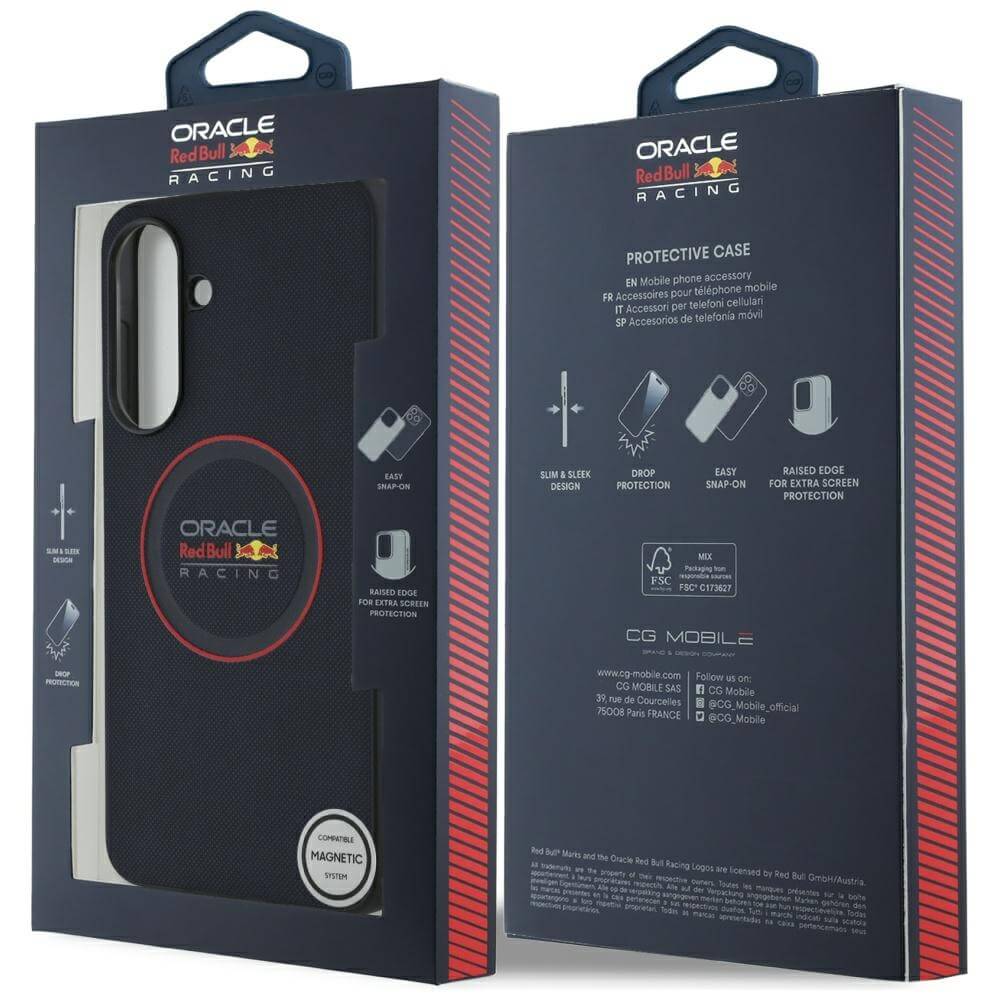 Red Bull Samsung Galaxy A56 5G - Meshed Red Ring - Σκληρή Θήκη με Επένδυση Συνθετικού Δέρματος και Πλαίσιο Σιλικόνης - Navy Blue - RBHCSA5624PUILVR