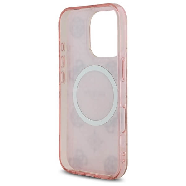 Guess iPhone 16 Pro Max - IML Peony On 4G Background MagSafe - Θήκη με Επένδυση Συνθετικού Δέρματος - Pink - GUHMP16XH4PYEEP