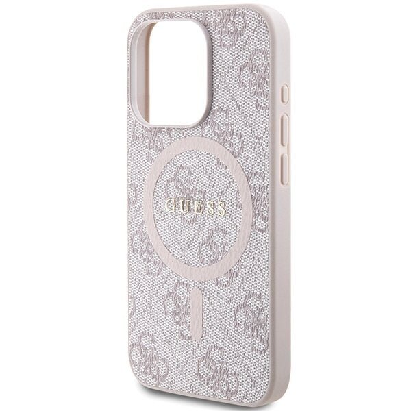 Guess iPhone 15 Pro - 4G Collection Leather Metal Logo MagSafe Θήκη με Επένδυση Συνθετικού Δέρματος και MagSafe - Pink - GUHMP15LG4GFRP