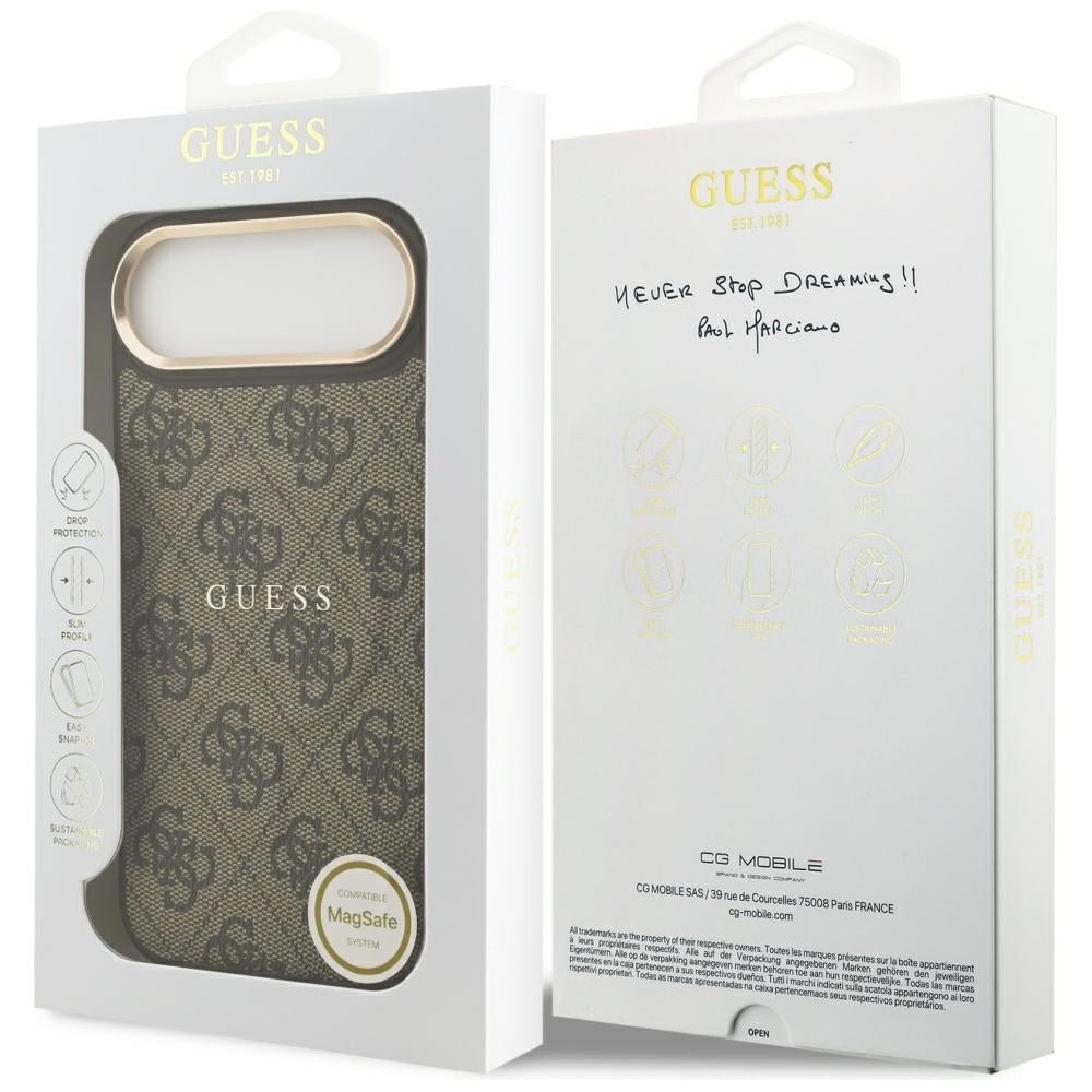 Guess iPhone Air - 4G PU Classic Logo MagSafe - Σκληρή Θήκη με Πλαίσιο Σιλικόνης και Επένδυση Οικολογικού Δέρματος - Brown - GUHMP17MP4MSEGCW