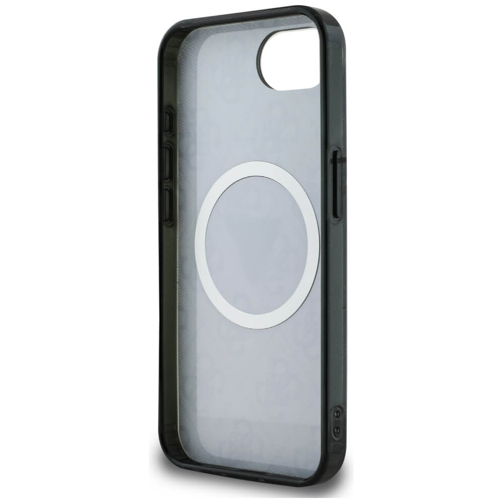 Guess iPhone 16e - IML Metal Glitter 4G Circle Triangle MagSafe - Σκληρή Θήκη με Πλαίσιο Σιλικόνης και MagSafe - Black - GUHMPSE4HG4PRTGK