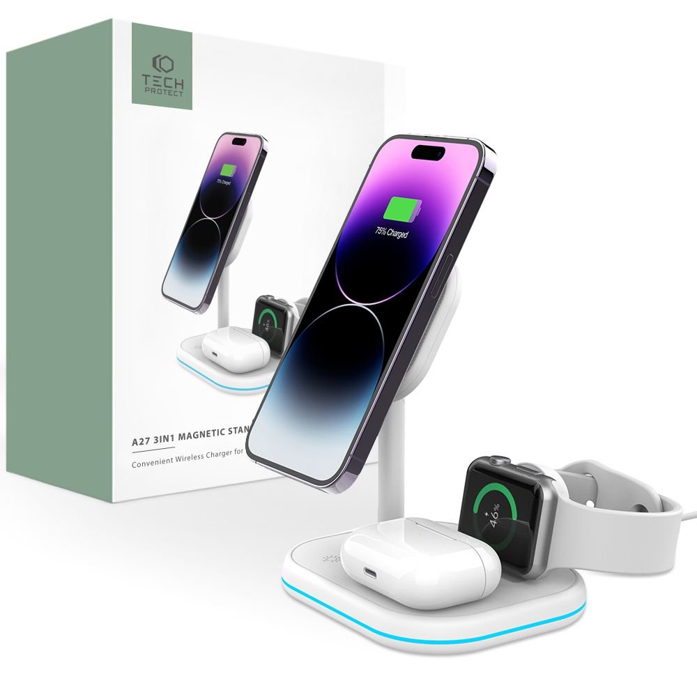 Tech - Protect QI15W - A27 3in1 Ασύρματος Μαγνητικός Φορτιστής MagSafe - White