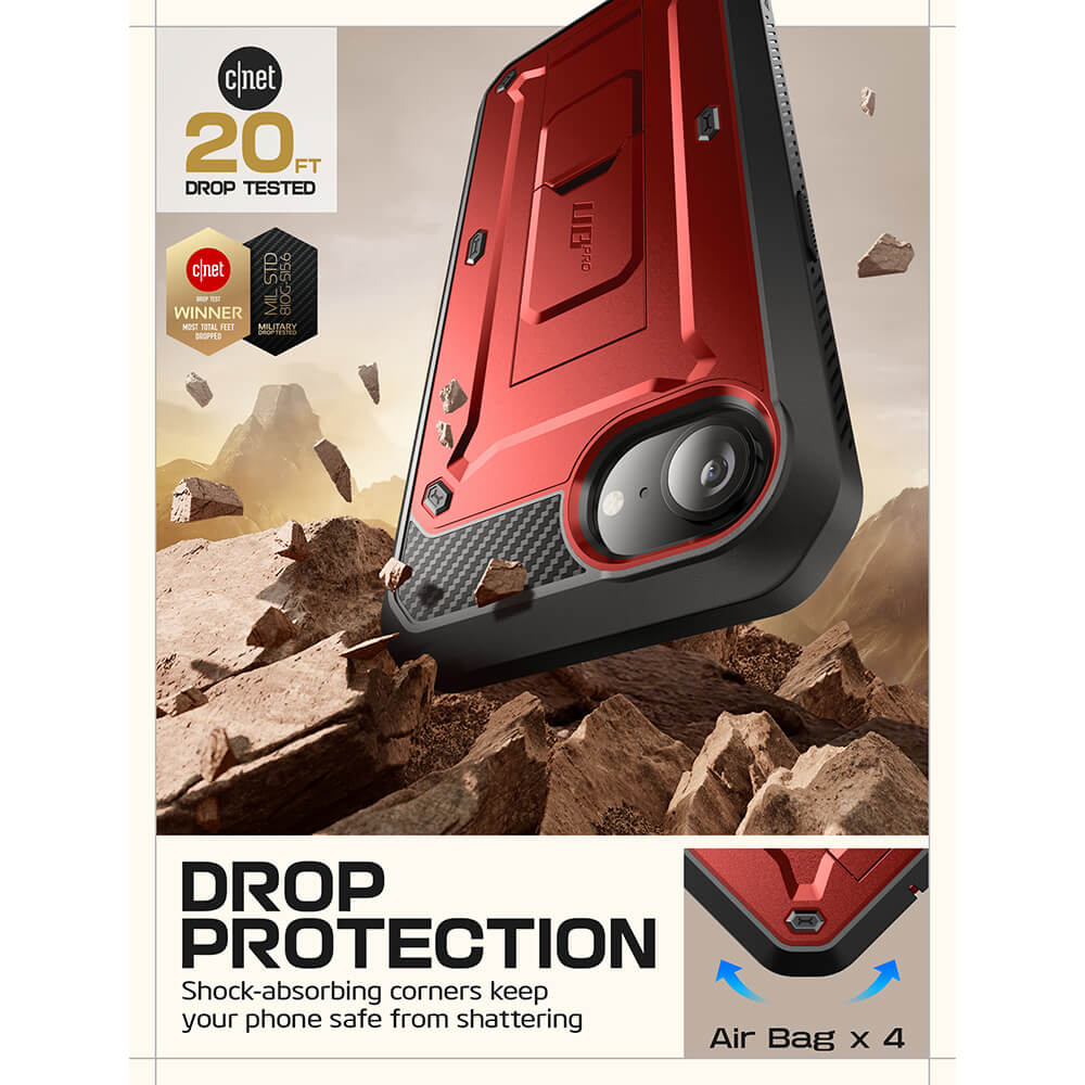 Supcase iPhone 16e Unicorn Beetle Pro Σκληρή Θήκη με Προστασία Οθόνης και Stand - Metallic Red