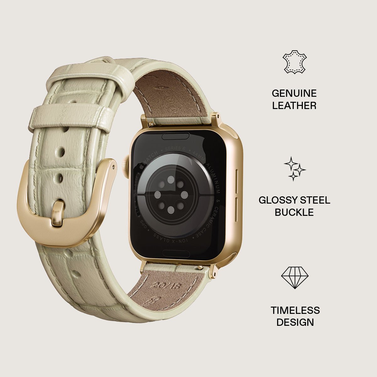 Burga Λουράκι Apple Watch 4/5/6/7/8/9/10/11 - SE (1/2/3) – 40/41/42mm - Leather Band - Buttermelt / Gold