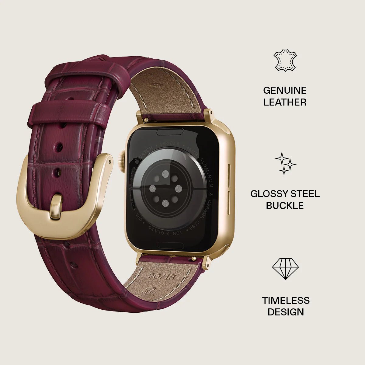 Burga Λουράκι Apple Watch 4/5/6/7/8/9/10/11 - SE (1/2/3) - Ultra (1/2/3) – 44/45/46/49mm - Leather Band - Mob Wife / Gold