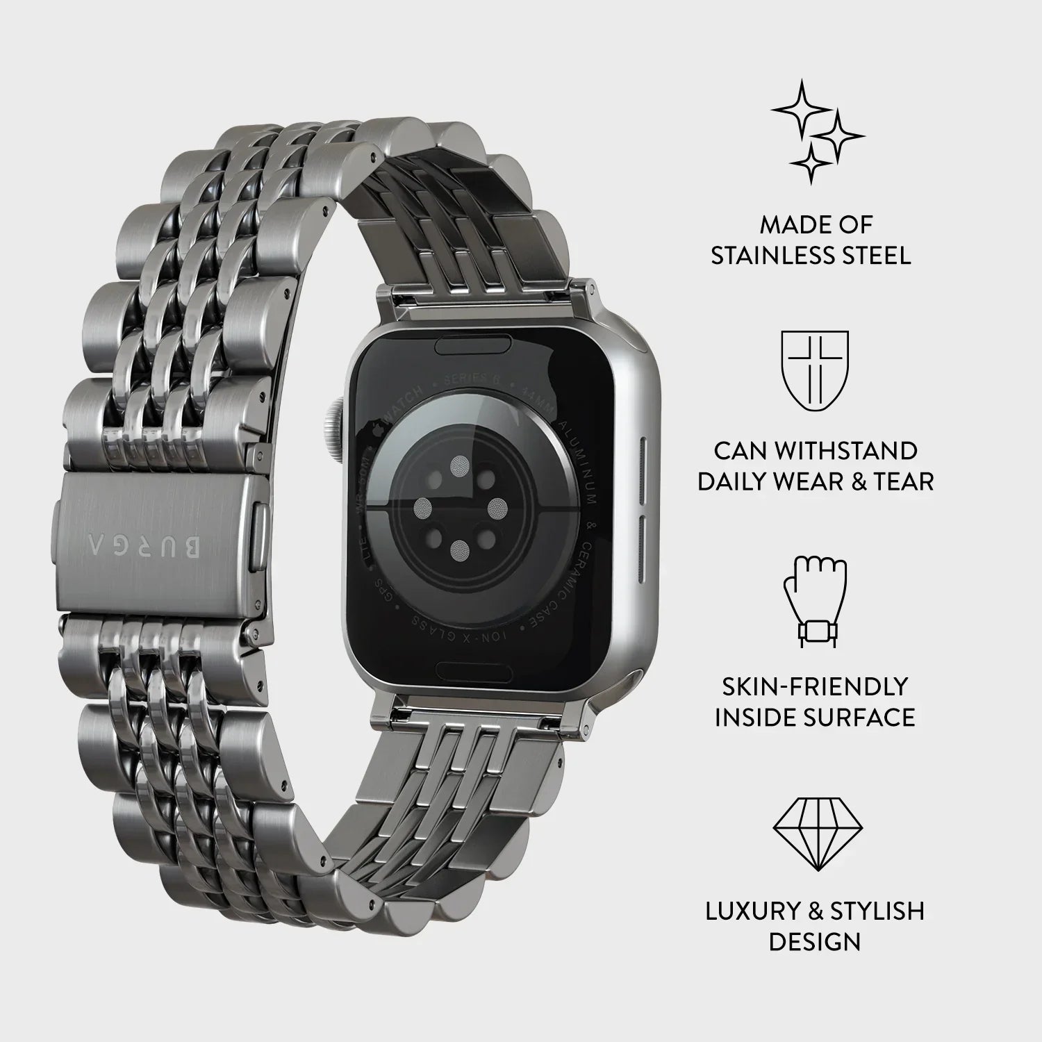 Burga Λουράκι Apple Watch 4/5/6/7/8/9/10/11 - SE (1/2/3) – 40/41/42mm - Chic Royal - Silver