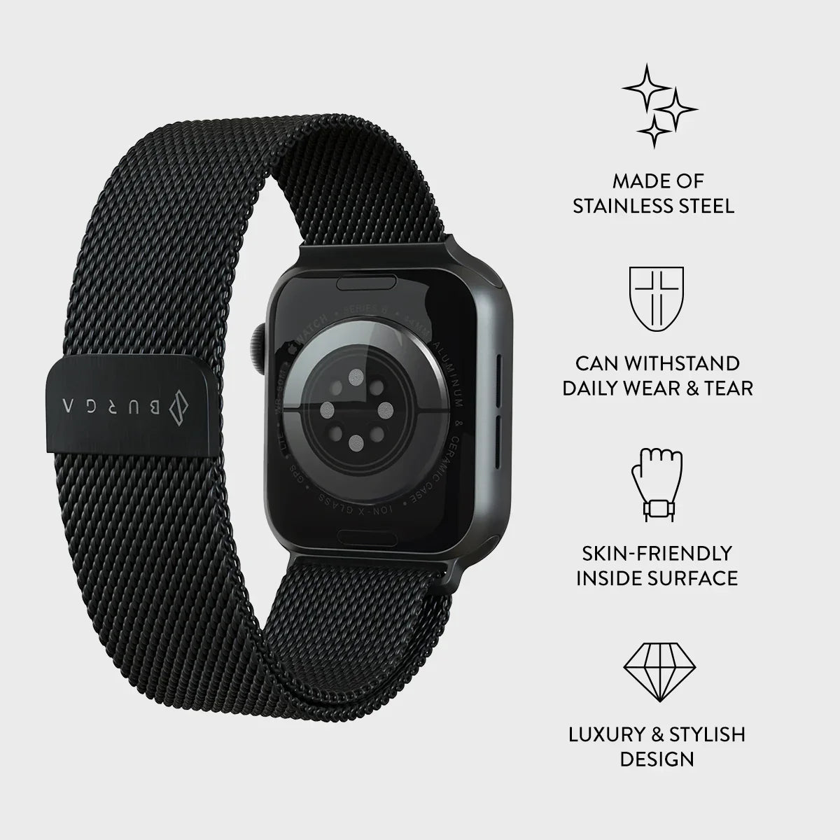 Burga Λουράκι Apple Watch 4/5/6/7/8/9/10/11 - SE (1/2/3) – 40/41/42mm - Metal Mesh - Black