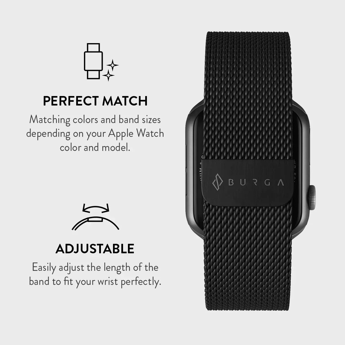 Burga Λουράκι Apple Watch 4/5/6/7/8/9/10/11 - SE (1/2/3) – 40/41/42mm - Metal Mesh - Black