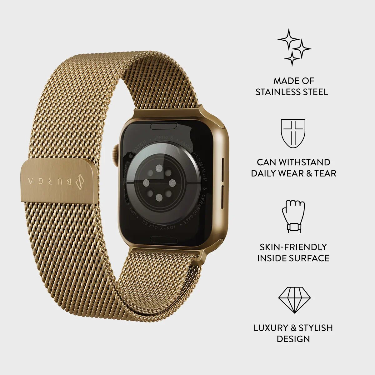 Burga Λουράκι Apple Watch 4/5/6/7/8/9/10/11 - SE (1/2/3) – 40/41/42mm - Metal Mesh - Gold