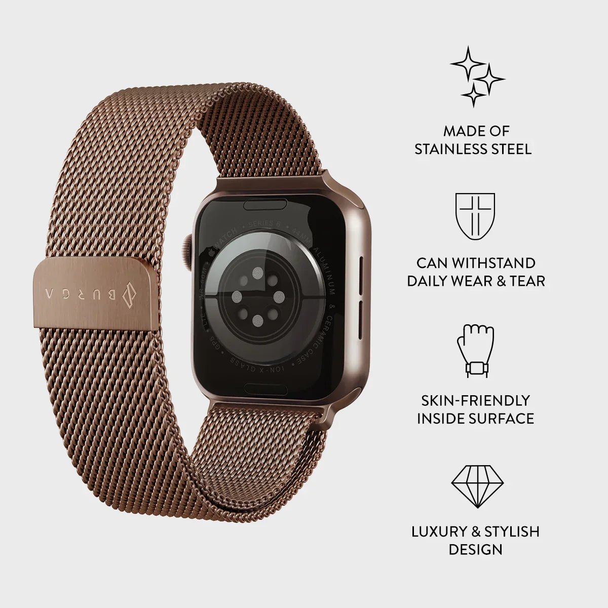 Burga Λουράκι Apple Watch 4/5/6/7/8/9/10/11 - SE (1/2/3) – 40/41/42mm - Metal Mesh - Rose Gold