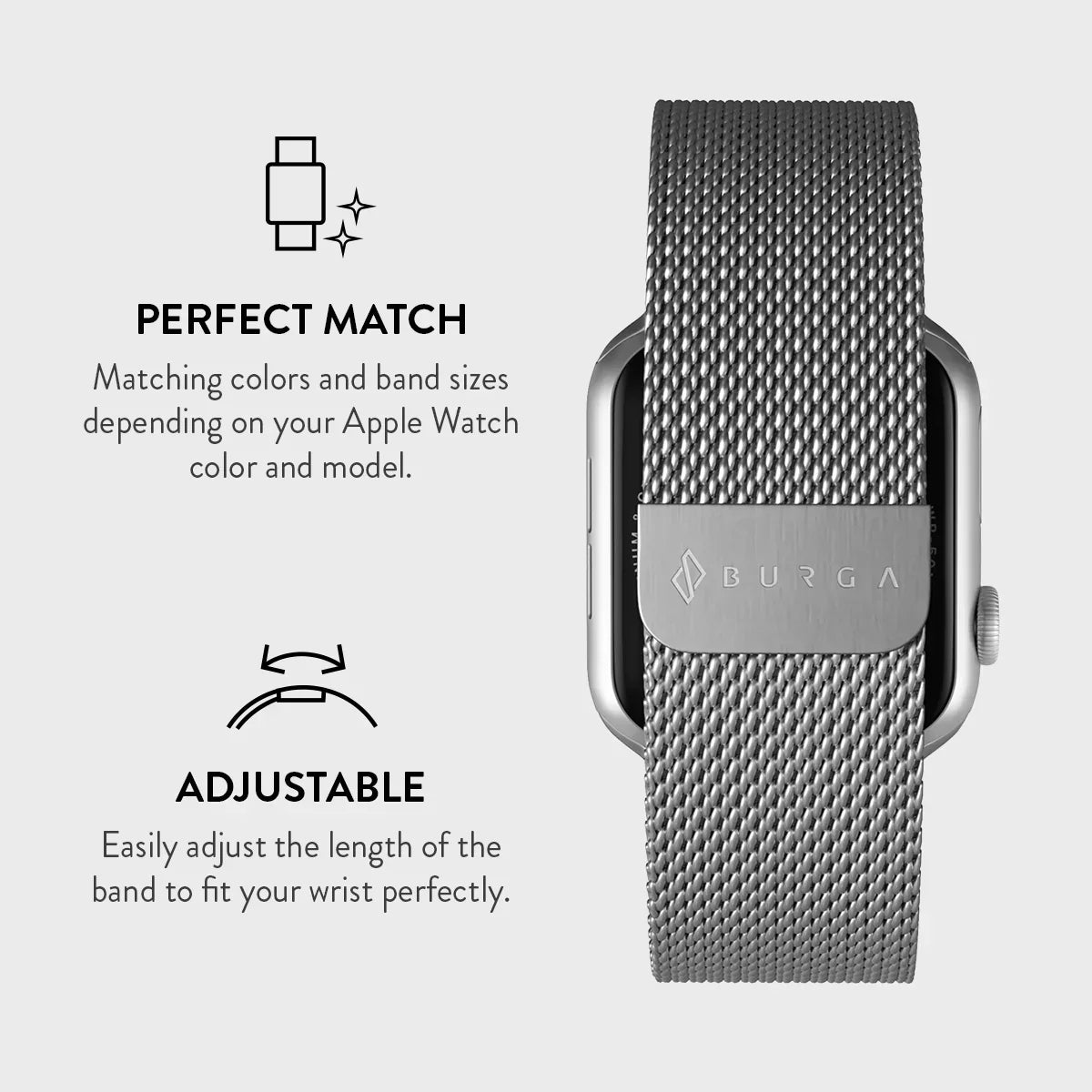 Burga Λουράκι Apple Watch 4/5/6/7/8/9/10/11 - SE (1/2/3) – 40/41/42mm - Metal Mesh - Silver