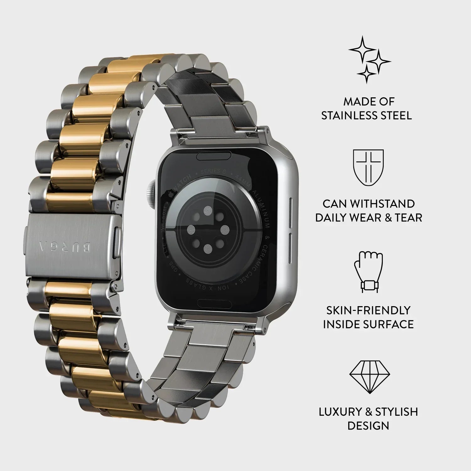 Burga Λουράκι Apple Watch 4/5/6/7/8/9/10/11 - SE (1/2/3) - Ultra (1/2/3) – 44/45/46/49mm - All Eyes On Me - Gold / Silver