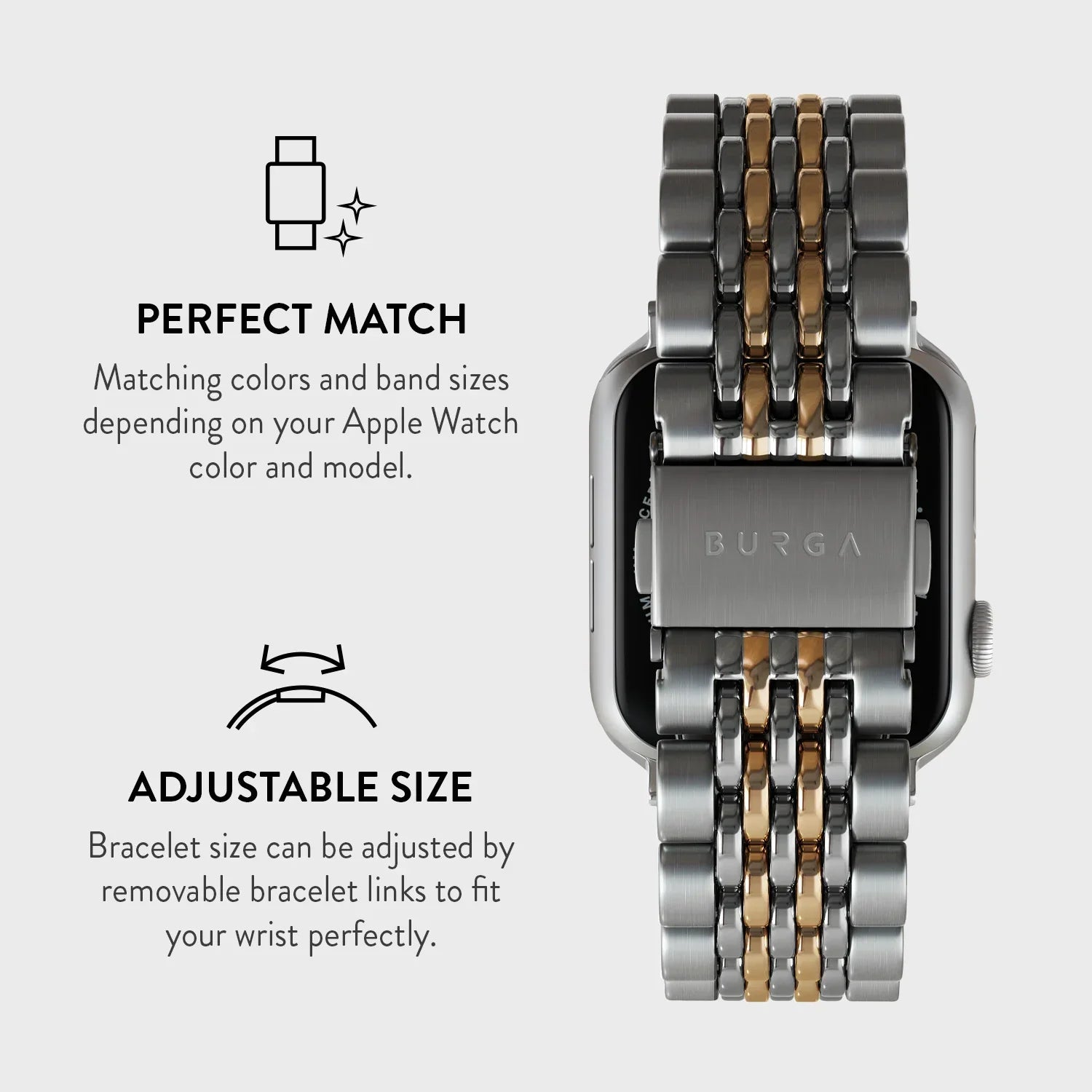 Burga Λουράκι Apple Watch 4/5/6/7/8/9/10/11 - SE (1/2/3) - Ultra (1/2/3) – 44/45/46/49mm - Chic Royal - Platinum Gold