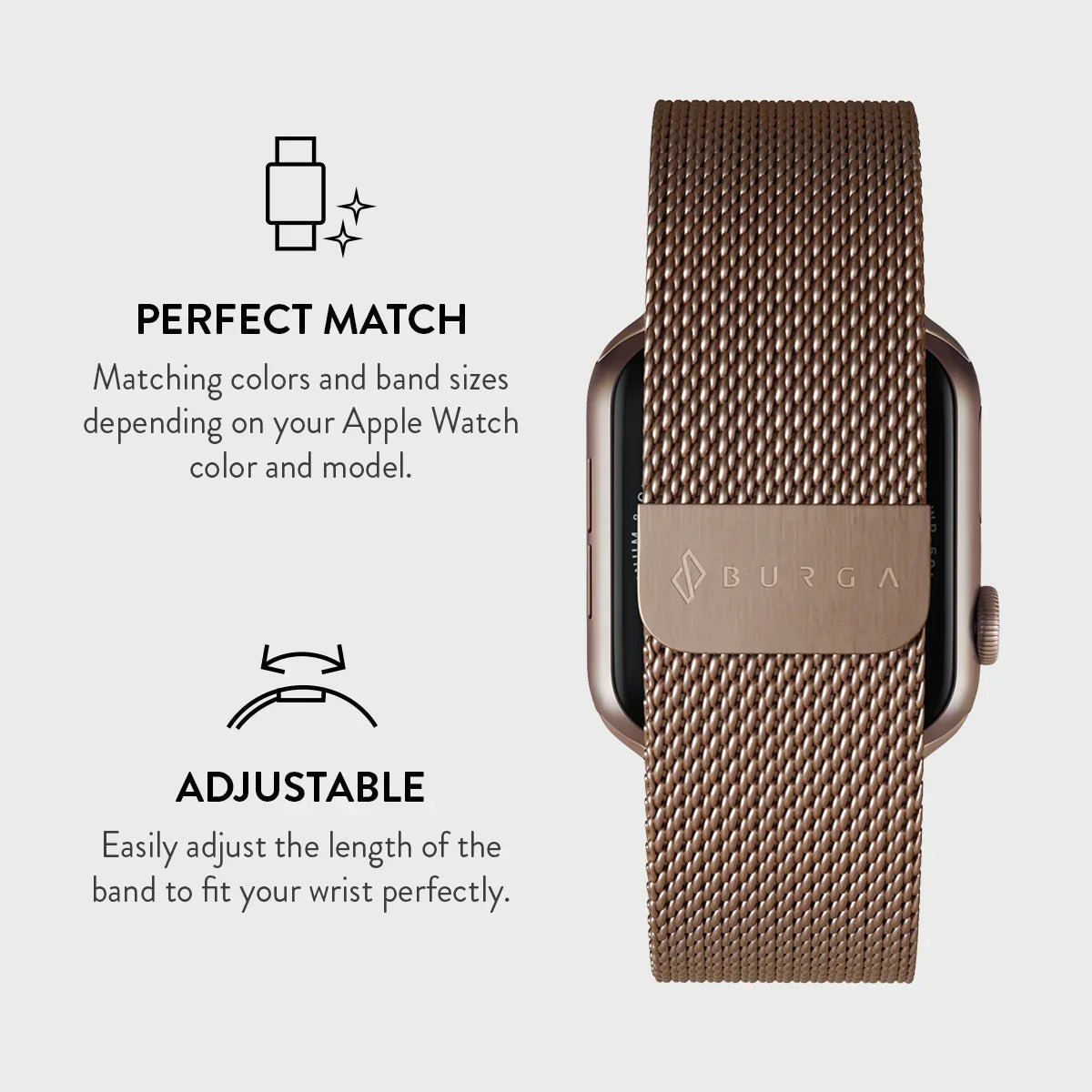Burga Λουράκι Apple Watch 4/5/6/7/8/9/10/11 - SE (1/2/3) - Ultra (1/2/3) – 44/45/46/49mm - Metal Mesh - Rose Gold