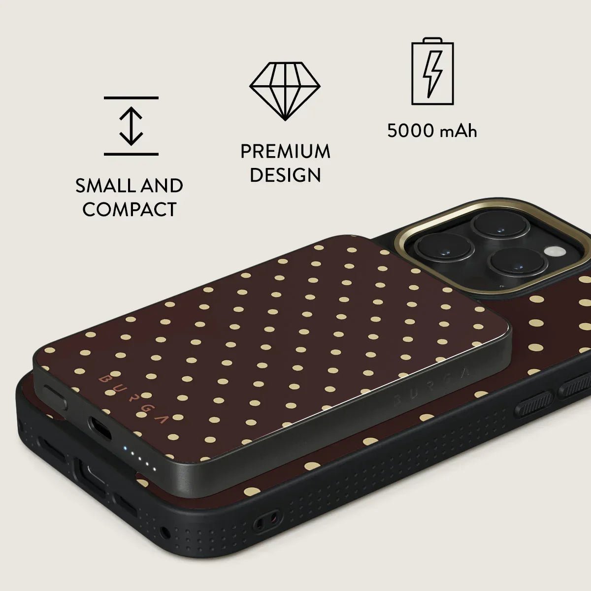 Burga Μαγνητικό Ασύρματο MagSafe PowerBank 5000mAh με Καλώδιο Type - C to Type - C - Gunmetal - Sorry Busy