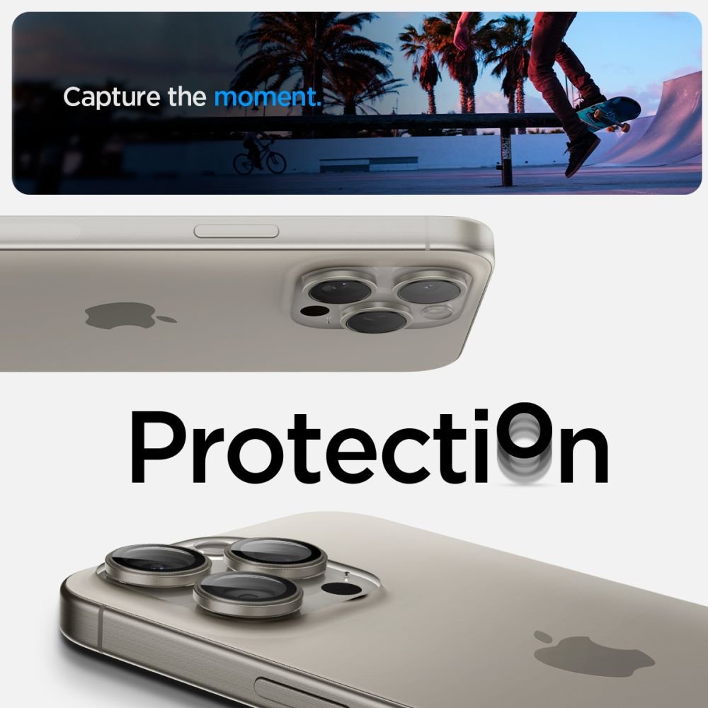Spigen iPhone 14 Pro / 14 Pro Max / 15 Pro / 15 Pro Max / 16 Pro / 16 Pro Max Optik.TR EZ Fit Αντιχαρακτικό Γυαλί για την Κάμερα - 2 Τεμάχια - Natural Titanium