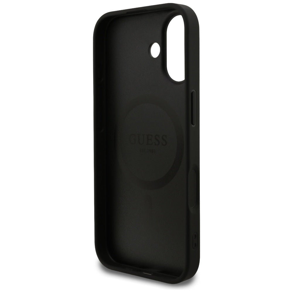 Guess iPhone 17 - 4G Ring Classic Logo MagSafe - Σκληρή Θήκη με Πλαίσιο Σιλικόνης και Επένδυση Συνθετικού Δέρματος - Black - GUHMP17SG4GFRK