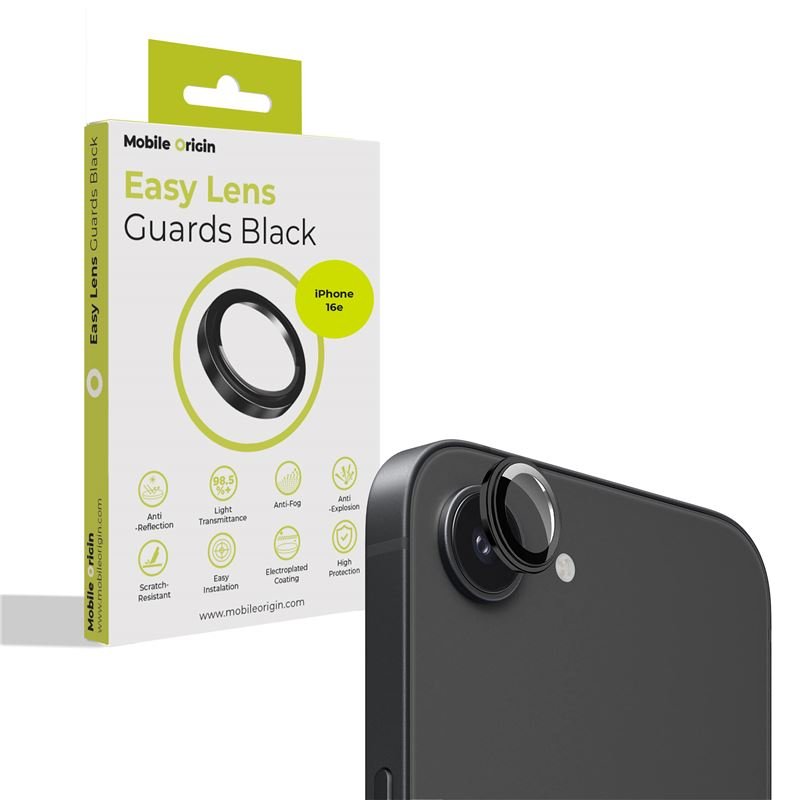 Mobile Origin Easy Lens Guards iPhone 16e - Προστασία Κάμερας - Αντιχαρακτικό Γυαλί - Black