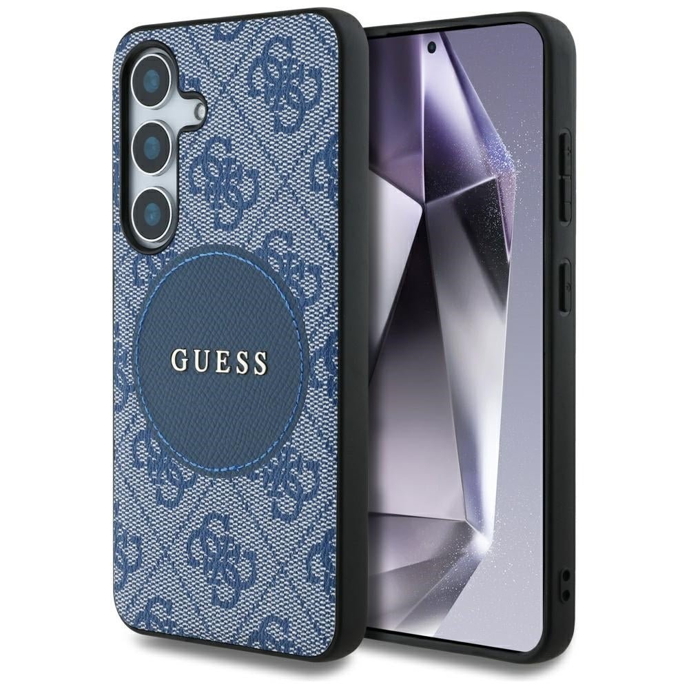 Guess Samsung Galaxy S25 Plus - 4G Round Patch Classic Logo - Θήκη με Επένδυση Συνθετικού Δέρματος και MagSafe - Blue - GUHMS25MP4PGRSGB