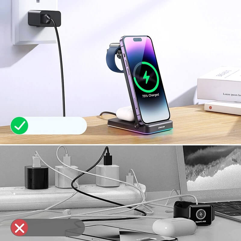 Joyroom JR - WQN01 15W 3in1 Ασύρματος Φορτιστής Qi Charge για Smartphones και Apple Watch και Airpods - Black