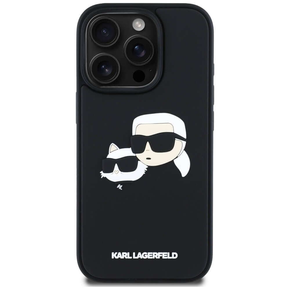 Karl Lagerfeld iPhone 16 Pro - HC 3D Rubber Double Heads - Σκληρή Θήκη με Πλαίσιο Σιλικόνης - Black - KLHCP16LRBCKCHLK