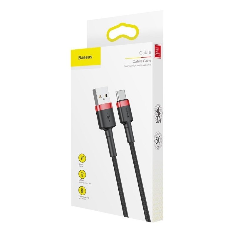 Baseus Cafule Cable Type - C 3A - Καλώδιο Γρήγορης Φόρτισης Type - C 1M - Black / Red - CATKLF - B91