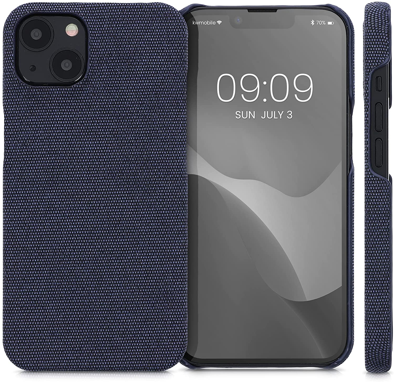 KW iPhone 13 Σκληρή Θήκη με Υφασμάτινη Επένδυση - Dark Blue - 57452.17