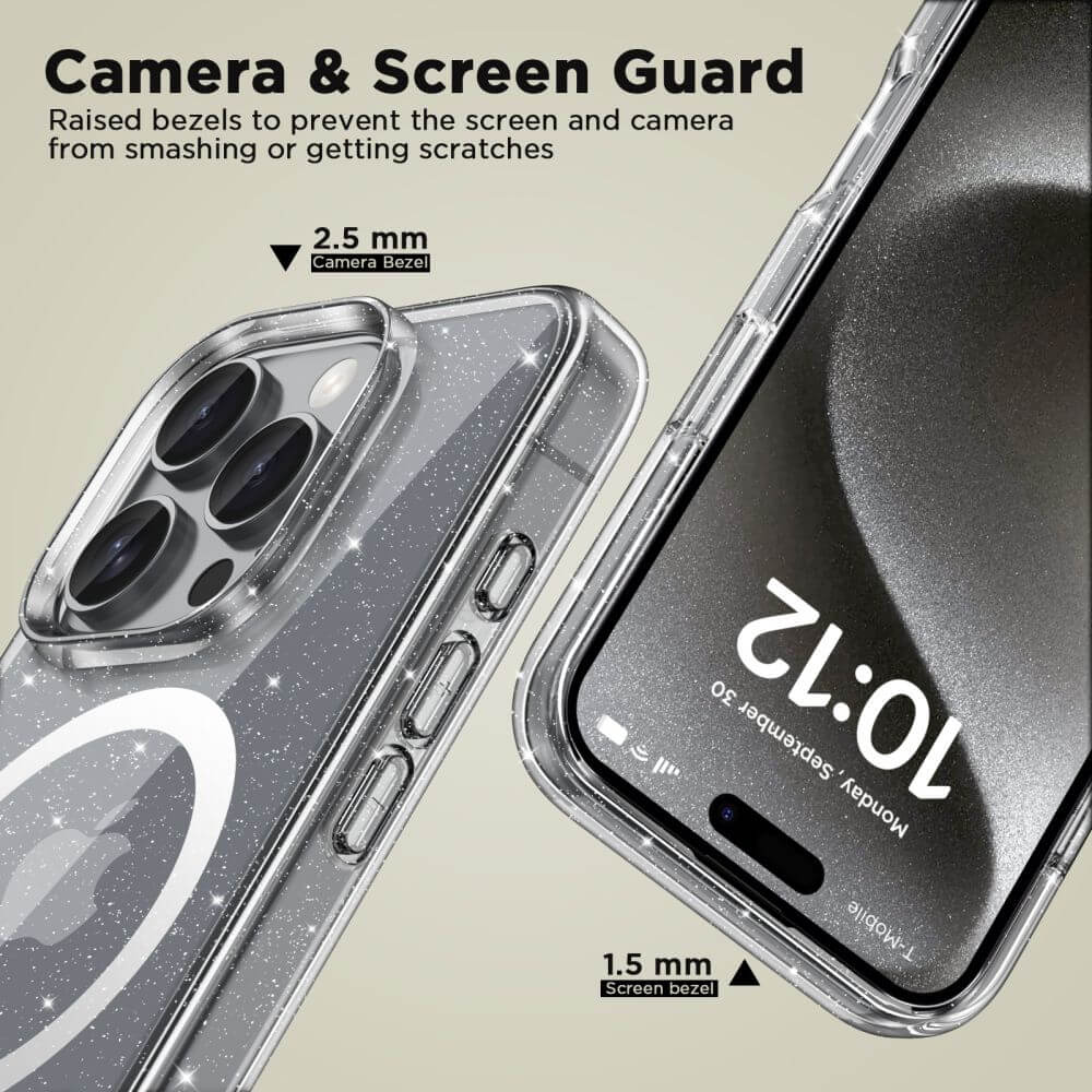 Tech - Protect iPhone 16 Pro Max Flexair Hybrid MagSafe Σκληρή Θήκη με Πλαίσιο Σιλικόνης και MagSafe - Glitter Clear