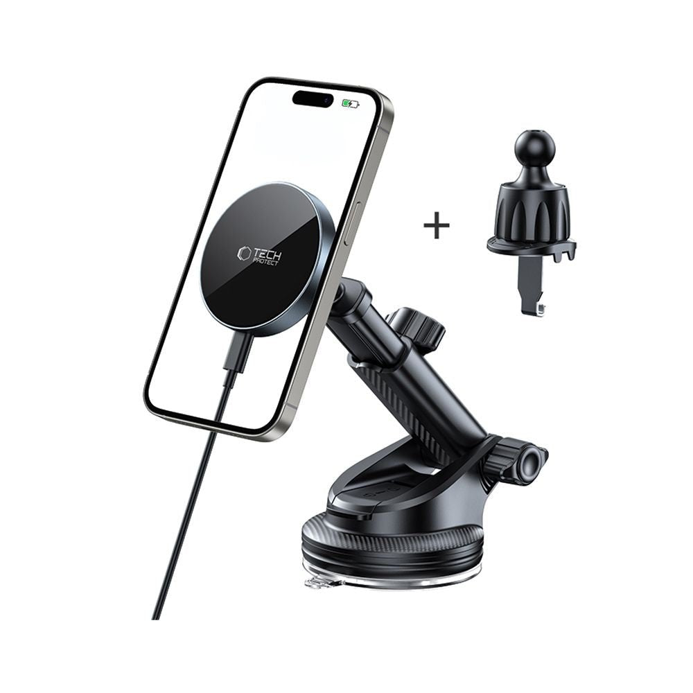 Tech - Protect MM15W - V5 Μαγνητική Βάση για το Ταμπλό και τον Αεραγωγό του Αυτοκινήτου με Ασύρματη Φόρτιση MagSafe 15W - Black