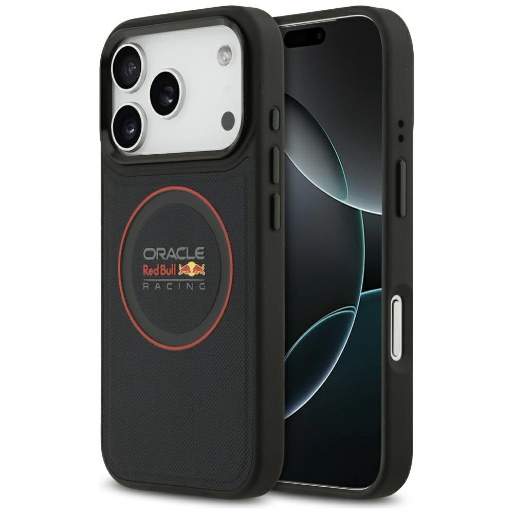 Red Bull iPhone 17 Pro - Meshed Red Ring and Metal Buttons MagSafe - Σκληρή Θήκη με Επένδυση Οικολογικού Δέρματος - Navy - RBHMP17L24PUILVR