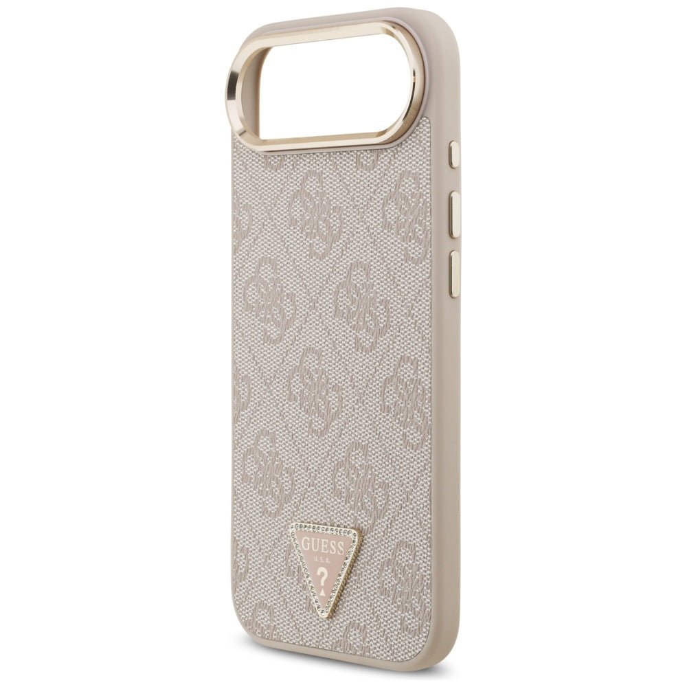 Guess iPhone Air - 4G Triangle Strass Logo MagSafe - Σκληρή Θήκη με Επένδυση Συνθετικού Δέρματος - Pink / Gold - GUHMP17MP4GTDGMP