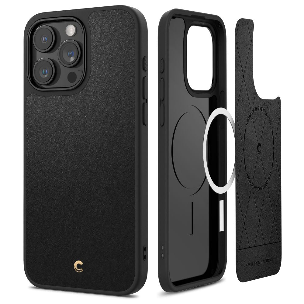 Spigen Cyrill iPhone 15 Pro Max Kajuk Mag Θήκη με Επένδυση Συνθετικού Δέρματος και MagSafe - Black