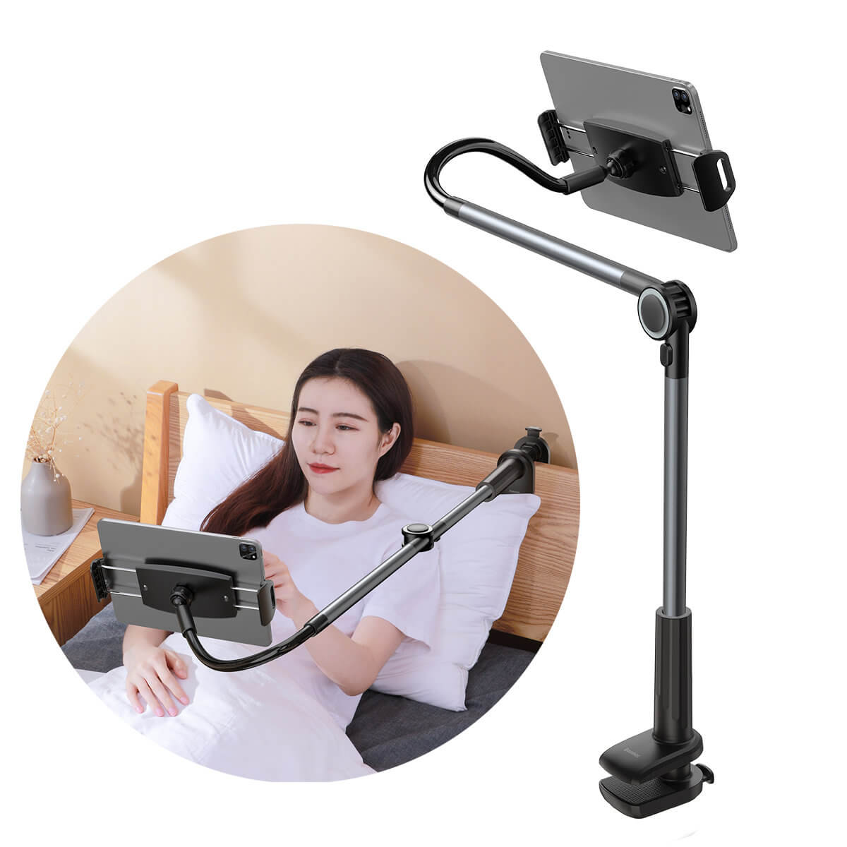 Baseus Otaku Life Rotary Pro - Βάση Στήριξης Κινητών και Τάμπλετ με Ρυθμιζόμενο Βραχίονα - Dark Grey - LUZQ000013