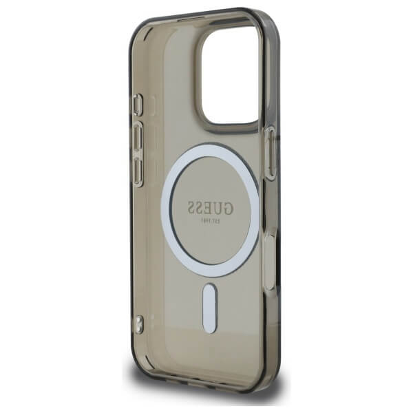 Guess iPhone 16 Pro Max - IML Glitter Circle - MagSafe Σκληρή Θήκη με Πλαίσιο Σιλικόνης - Black - GUHMP16XHFGEREK