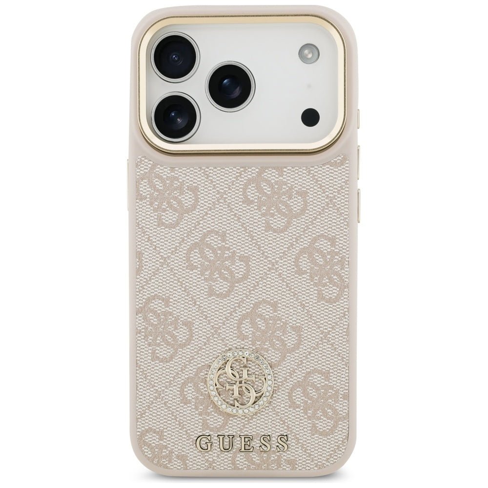Guess iPhone 17 Pro - 4G Strass Logo and Big Strap Metal Buttons MagSafe - Θήκη με Επένδυση Συνθετικού Δέρματος και Λουράκι - Pink - GUHMP17LP4G4DCSP