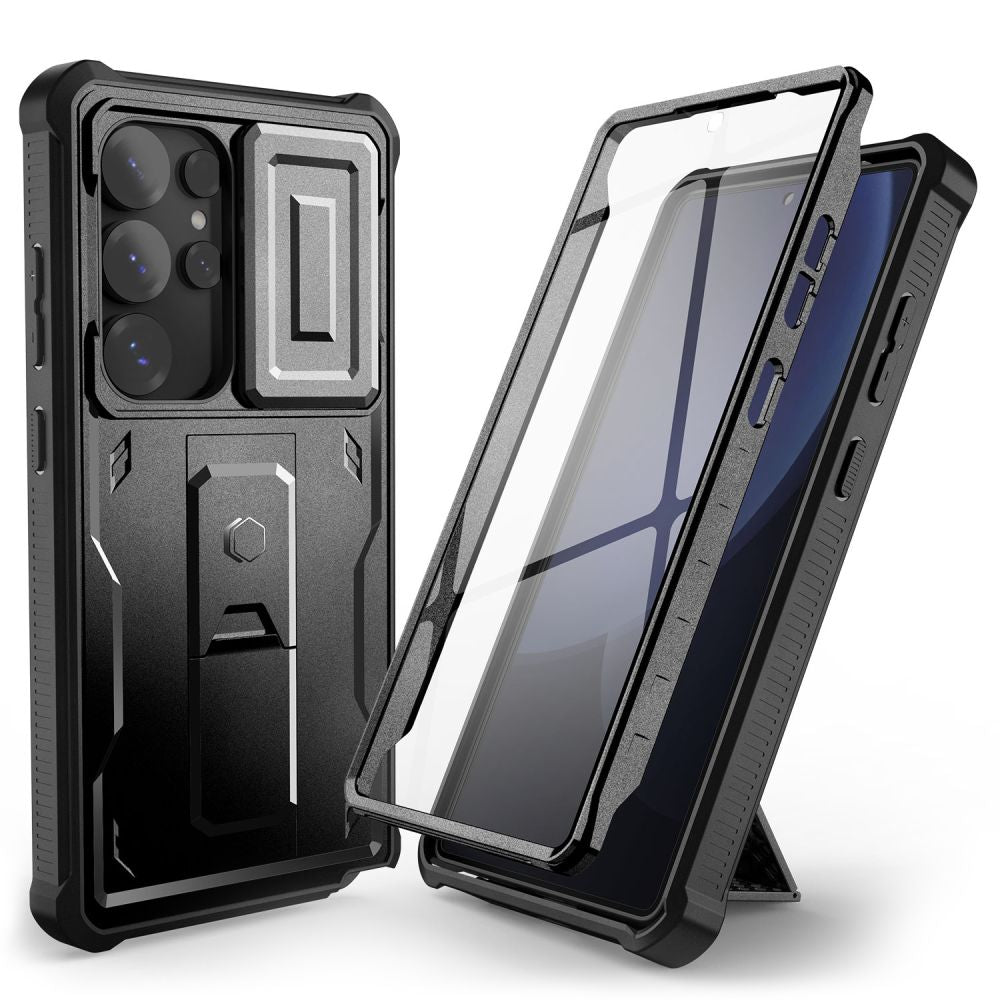 Tech - Protect Samsung Galaxy S25 Ultra - Kevlar Cam+ Θήκη 360 Full Body με Προστασία για την Οθόνη και την Κάμερα και Stand - Black