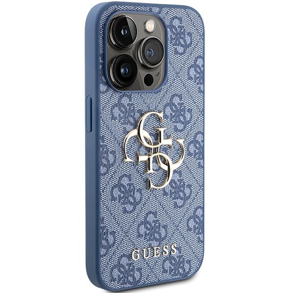 Guess iPhone 15 Pro - 4G Big Metal Logo Θήκη με Επένδυση Συνθετικού Δέρματος - Blue - GUHCP15L4GMGBL