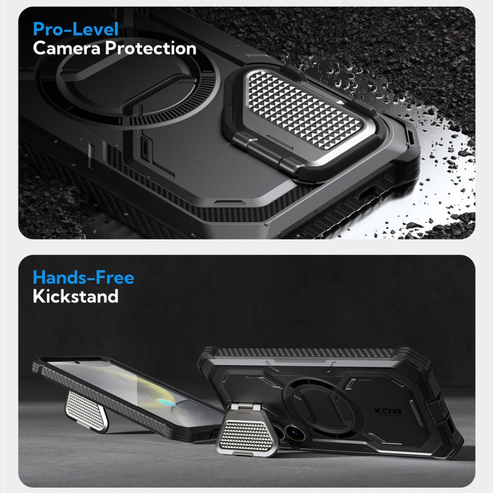 Supcase Samsung Galaxy S25 Armorbox Magsafe Σκληρή Θήκη με Προστασία Οθόνης και Κάλυμμα Κάμερας / Stand - Black