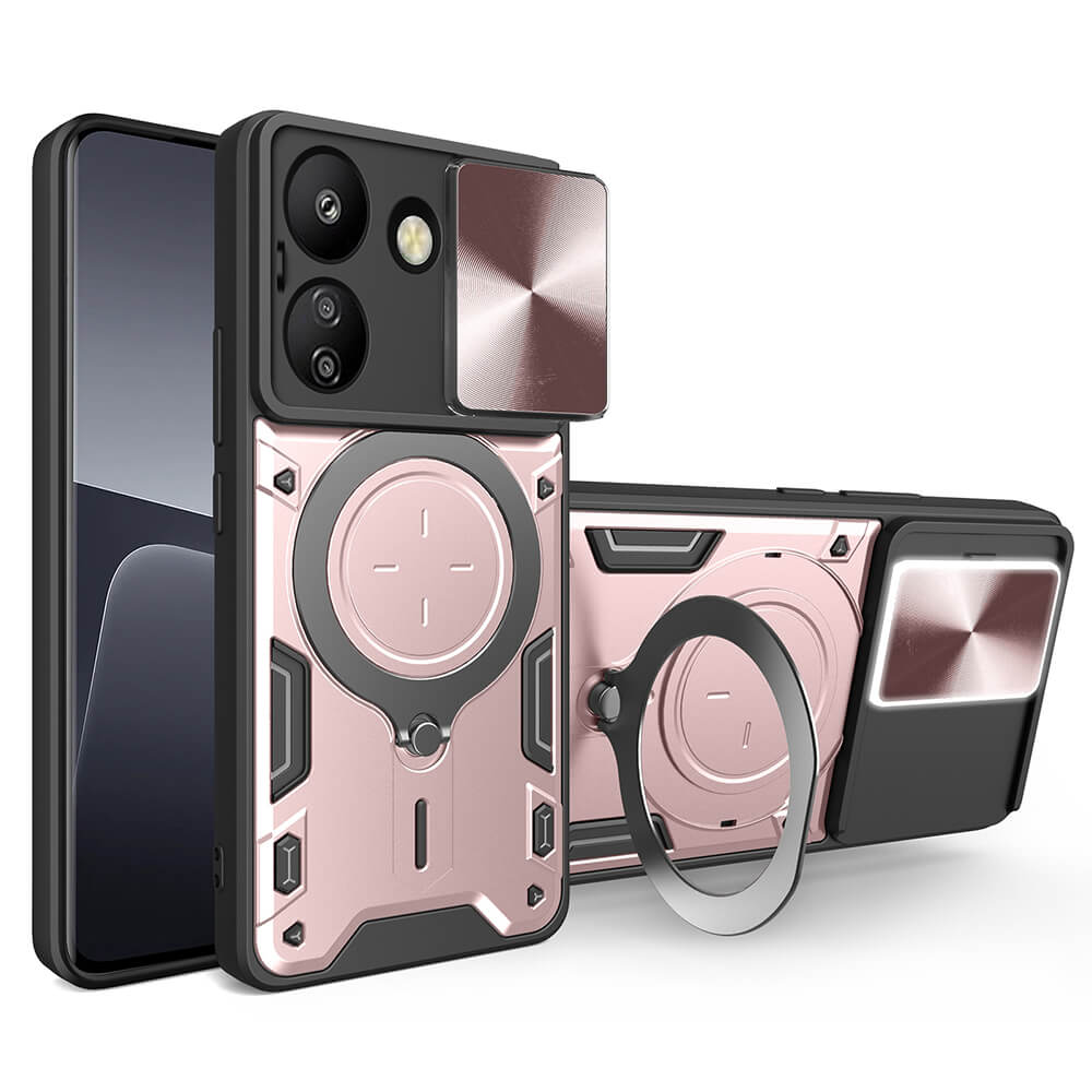Techsuit Xiaomi Redmi 13C / Poco C65 - CamGuard Pro - Σκληρή Θήκη με Προστασία Καμερών και Δαχτυλίδι Συγκράτησης - Rose Gold