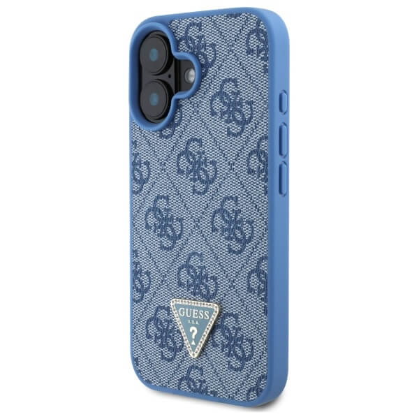 Guess iPhone 16 - Leather Metal Logo Strass Crossbody - Θήκη με Επένδυση Συνθετικού Δέρματος και Λουράκι - Blue - GUHCP16SP4TDSCPB