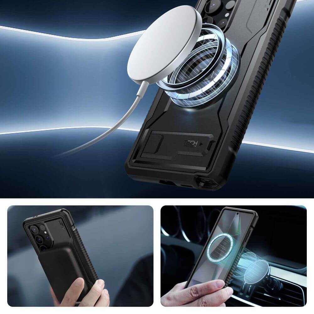 Tech - Protect Samsung Galaxy S24 Ultra Kevlar MagSafe+ Σκληρή Θήκη με Προστασία για την Οθόνη και Stand - Black